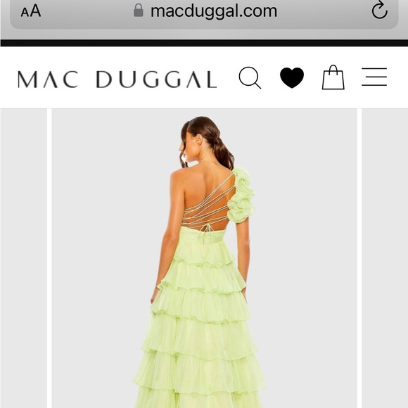 MacDuggal chartreuse ruffle ball gown - Picture 3 of 4